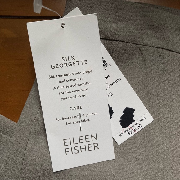 NWT Eileen Fisher Silk Georgette Wide Leg Pant in Stone Taupe - Size 12. - Picture 3 of 16
